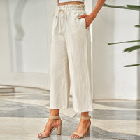 Drawstring Elastic Waist Casual Pants Womens Wide-leg Pants