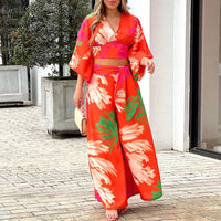Fashionable Casual Top And High-waisted Wide-leg Pants Set