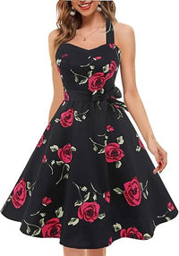 Womens Neck-Hanging Tube Top Sleeveless Printed Retro Maxi Dress