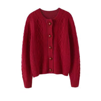 Pure Wool Diamond-patterned Outerwear Or Layering Crew-neck Knit Sweater