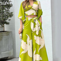Fashionable Casual Top And High-waisted Wide-leg Pants Set