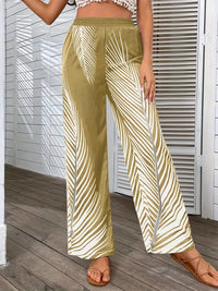 Fashion Elegant Striped Leaf Positioning Printed Wide-leg Pants Women