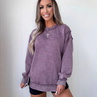 Women's Loose Casual Solid Color Slit Top