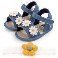 Girls' Summer Sunflower Soft Bottom Toddler Shoes Hair Band Two-piece Set