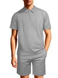 Jacquard Solid-color Loose-fitting Mens Casual Sportswear Set