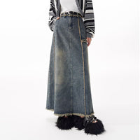 American Style Distressed Raw Edge Denim Skirt Plus Size Women