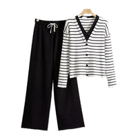 Fake Two-Piece Knitted Cardigan Top And Wide-Leg Pants Set