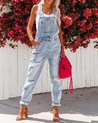 Denim Women's Jumpsuit With Shoulder Straps