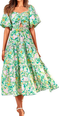 Floral Pleated Puff Sleeve Dress