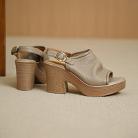 Thick Soled Sheepskin Sandals With Exposed Toes, Women's Summer New Style, Beige