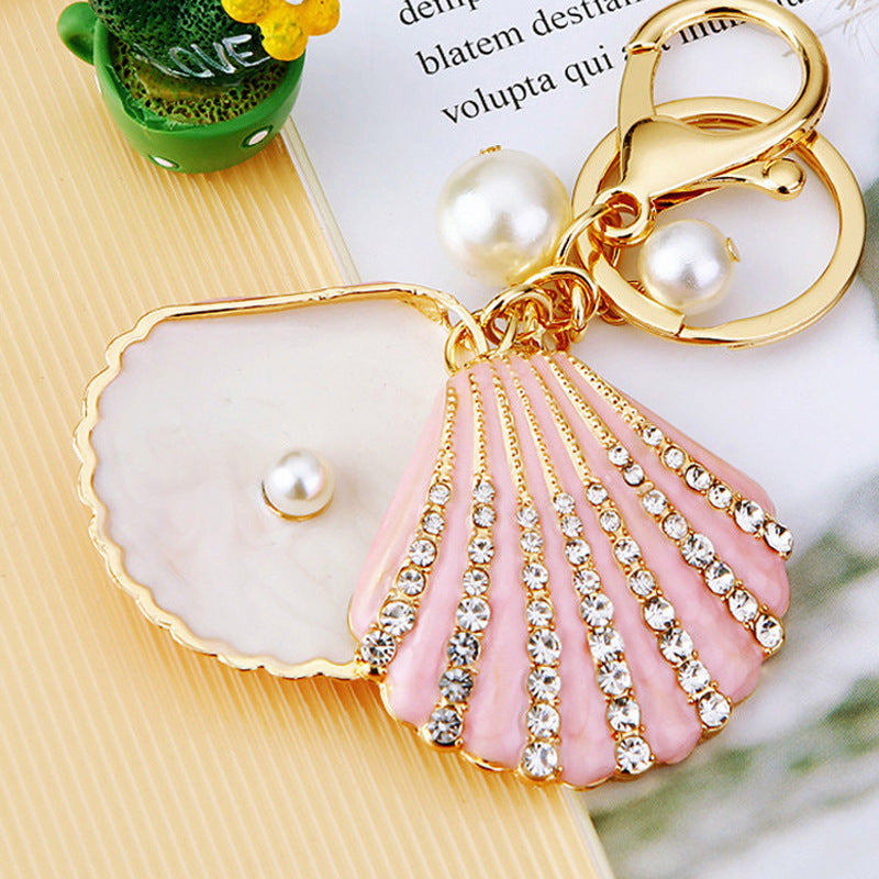 Rhinestone Pearl Shell Car Key Ring