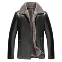 Men's Fashion Casual Polo Collar Fleece-lined Thickened Leather Jacket Coat