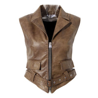 Niche Design Two-piece Coat Cape Stitching PU Handsome Waist-tight Jacket
