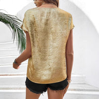 Lace-trimmed Short-sleeve Womens Casual Loose V-neck T-shirt
