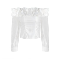 White Bud-collared Off-shoulder Blouse Top