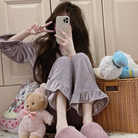 Princess-style Fleece-lined Extra-thick Flannel Pajama And Loungewear Set For Winter