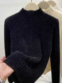 Mink-wool Knitted Mock-neck Base Layer For Spring And Autumn