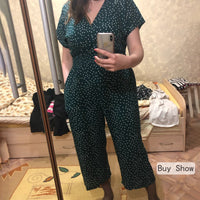 Women's Elastic Waist Loose Casual Printed Cropped Jumpsuit