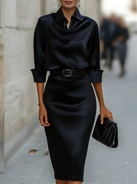 Satin Long-sleeve Casual Dress For Women