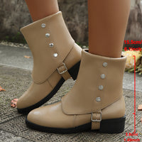 Belt Buckle Low Heel Knee-high Boots Plus Size Women's Boots
