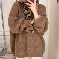 V-neck Knitted Cardigan Women's Thick Needle Loose Sweater