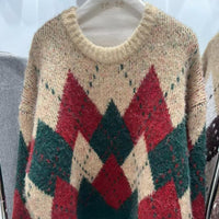 Women's Rhombus Pullover Retro Lazy Style