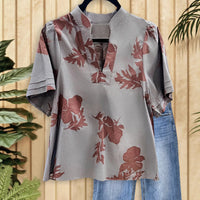 New Fashionable Womens Printed V-neck Shirt