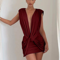 Cross-tie Sleeveless Pleated Slim-fit Mini Dress