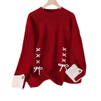 Women's French Style Bow Drawstring Knitted Sweater