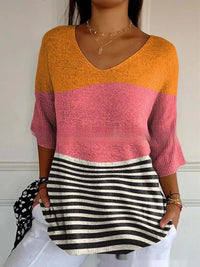 New Fashion Casual V-neck 3D Printed Geometric Pattern Half Sleeve T-shirt Top For Women