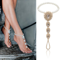 Diamond Studded Pearl Anklet In Drop Shape