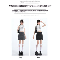 High Waist Anti-exposure-word Slit Sheath Skirt Gray Skirt