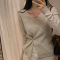 Women's Long Sleeve Bottoming V-neck Split Waist Fitted Thin Sweater