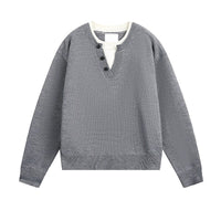 American Retro Color Block Contrast V-neck Sweater