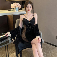 Long Sleeve Diamondmax Velvet Starry Two-piece Nightdress