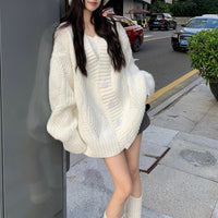 Autumn And Winter Idle Style Solid Color And V-neck Long-sleeved Thickened Sweater