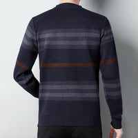 Men's Fashion Striped Color-block Crew Neck Sweater
