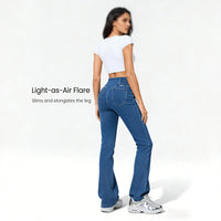 High-elastic, Cross-waist, Faux Denim Flared Pants For A Casual Look