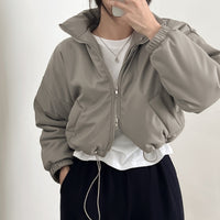Warm Loose Versatile Short PU Leather Cotton Jacket For Women