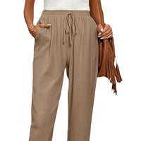 Drawstring-waist Wide-leg Pants Womens Solid Color
