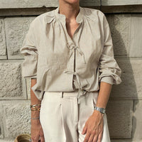 Women's Striped Front-tie V-neck Casual Lazy Feel Shirt