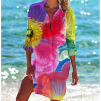 3D Casual Women's Clothing Bird-and-flower Painting Printed Beach Vacation Blouse
