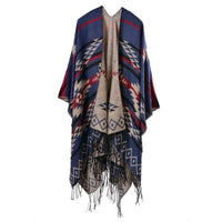 Geometric Diamond Tassel Shawl Cape