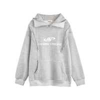 Men's Winter American Style Trend Zipper Design Loose Neutral Cardigan Velvet Padded Hooded Sweatshirt