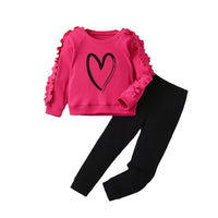Heart Printing Long Sleeve Lace Sweater Casual Trousers Suit