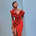 Multi-color One-shoulder Ruched Sexy Bandage Dress For Socialites