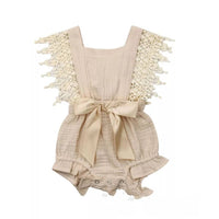 European And American Cute And Popular Baby Romper Lace Cotton And Linen Bow Romper