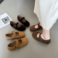 Retro Mori Style Buckle All-matching Fleece-lined Soft Bottom Mary Jane Shoes