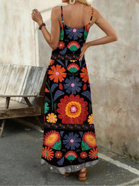Womens Floral Print V-Neck Sleeveless Long Slip Dress