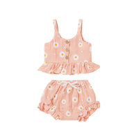 Girl's Suit Fashion Printing Suspender Shorts Two-piece Set